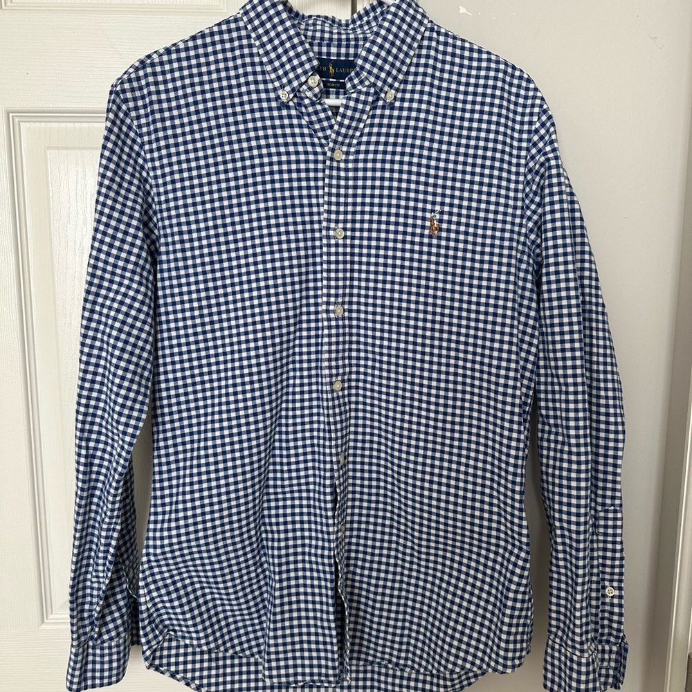 Ralph Lauren Men's Navy Checkered Button Down Shirt